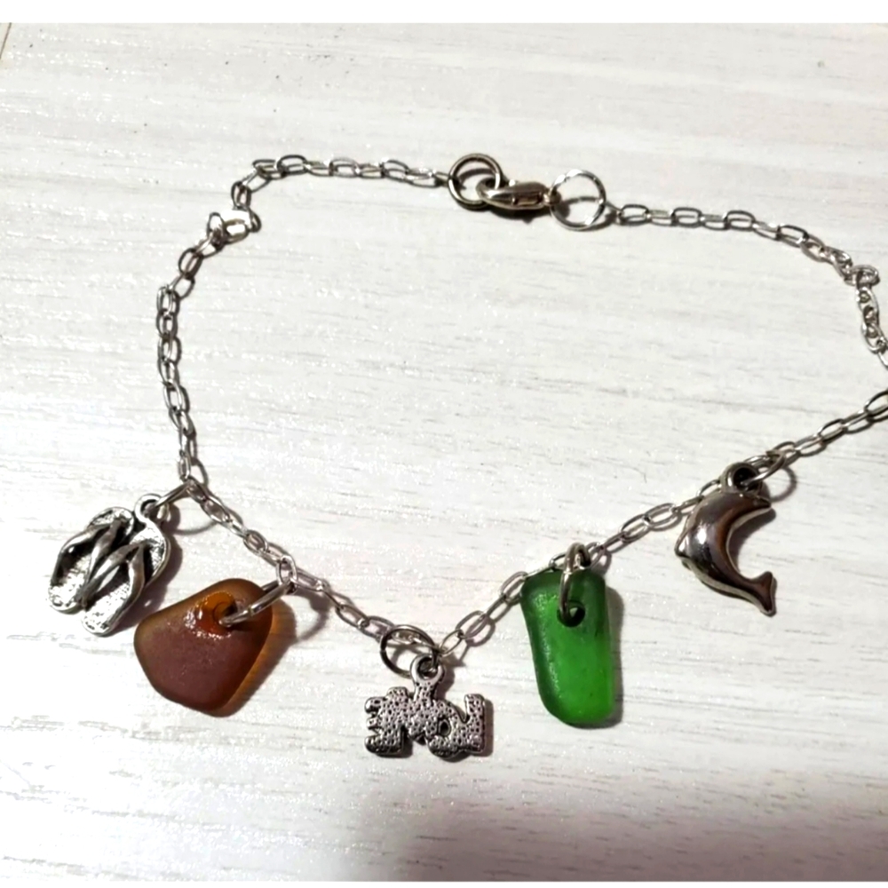 Sea glass ankle bracelet beach charm